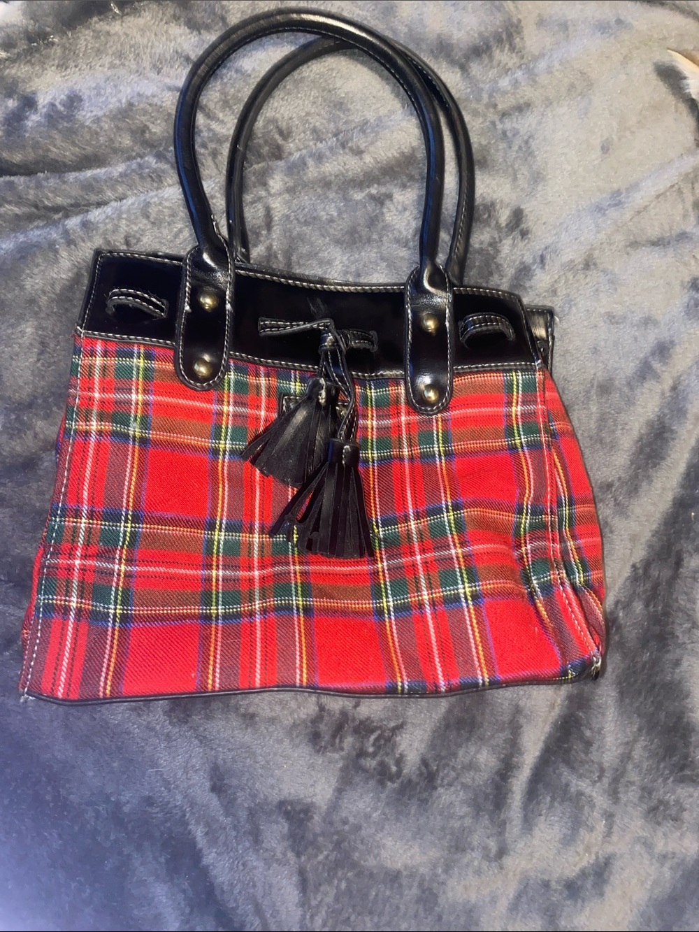 Bueno Red Tartan Shoulder Bag with Black Trim